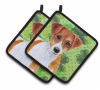 Jack Russell Terrier St Patrick's Pair of Pot Holders, Green