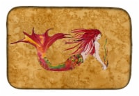 Carolines Treasures 8727DDM Ginger Red Headed Mermaid on Gold Dish Drying Mat