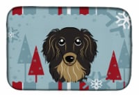 Winter Holiday Longhair Black and Tan Dachshund Dish Drying Mat