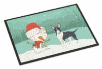 Black Bull Terrier Snowman Christmas Indoor or Outdoor Mat 24x36