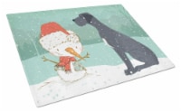 Black Great Dane and Snowman Christmas Glass Cutting Board Large