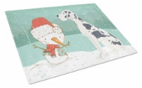 Harlequin Great Dane Snowman Christmas Glass Cutting Board Large