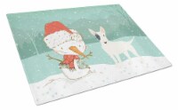 White Spot Bull Terrier Snowman Christmas Glass Cutting Board Large