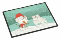 White English Bulldog Snowman Christmas Indoor or Outdoor Mat 18x27