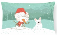 White French Bulldog Snowman Christmas Canvas Fabric Decorative Pillow