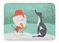 Black Greyhound Snowman Christmas Machine Washable Memory Foam Mat