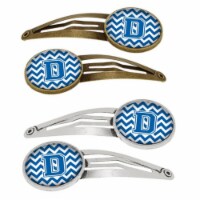 Letter D Chevron Blue & White Barrettes Hair Clips, Set of 4