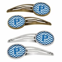 Letter P Chevron Blue & White Barrettes Hair Clips, Set of 4