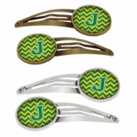 Letter J Chevron Green & Gold Barrettes Hair Clips, Set of 4