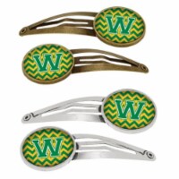 Letter W Chevron Green & Gold Barrettes Hair Clips, Set of 4