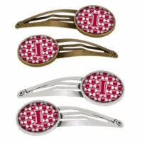 Letter I Football Crimson, Grey & White Barrettes Hair Clips - Set of 4