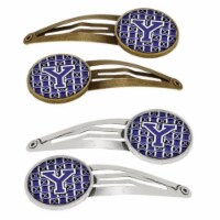 Letter Y Football Purple & White Barrettes Hair Clips, Set of 4