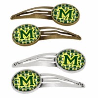 Letter M Football Green & Yellow Barrettes Hair Clips, Set of 4