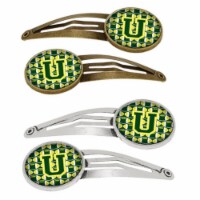 Letter U Football Green & Yellow Barrettes Hair Clips, Set of 4