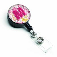 Letter M Flowers & Butterflies Pink Retractable Badge Reel
