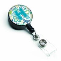 Letter H Flowers & Butterflies Teal Blue Retractable Badge Reel