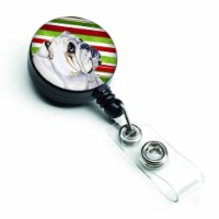 Bulldog English Candy Cane Holiday Christmas Retractable Badge Reel