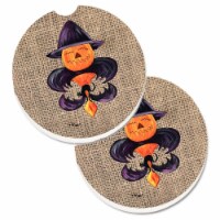 Halloween Pumpkin Bat Fleur De Lis Set of 2 Cup Holder Car Coaster