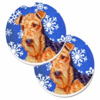 Airedale Winter Snowflakes Holiday Set of 2 Cup Holder Car Coaster