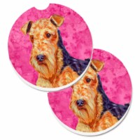 Pink Airedale Set of 2 Cup Holder Car Coaster
