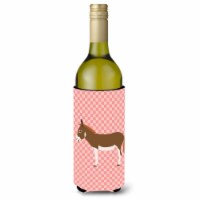Miniature Mediterranian Donkey Pink Check Wine Bottle Beverge Insulator Hugger Perspective: Main