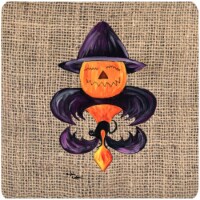 Halloween Pumpkin Bat Fleur De Lis Foam Coasters - Set Of 4, 3.5 x 3.5 In.