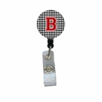 Houndstooth Black Initial B Monogram Initial Retractable Badge Reel or ID Holder with Clip