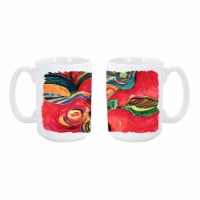 Red Flowers and berries Dishwasher Safe Microwavable Ceramic Coffee Mug 15 oz.