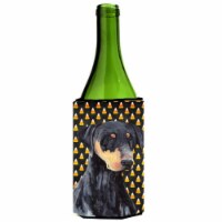 Doberman Natural Ears Candy Corn Halloween Portrait Wine Bottle   Hugger