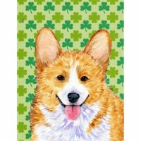 Corgi St. Patricks Day Shamrock Portrait Flag - Garden Size