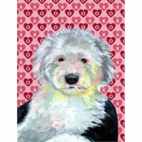 11 x 15 in. Old English Sheepdog Hearts Love And Valentines Day Portrait Flag Garden Size