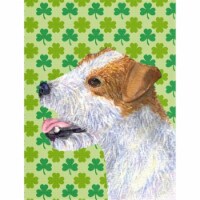 Jack Russell Terrier St. Patricks Day Shamrock Portrait Flag Garden Size