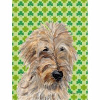 Golden Doodle 2 Lucky Shamrock St. Patricks Day Flag Garden Size