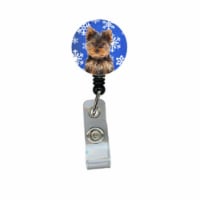 Winter Snowflakes Holiday Yorkie Puppy And Yorkshire Terrier Retractable Badge Reel