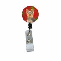 Red Snowflakes Holiday Christmas Yorkie And Yorkshire Terrier Retractable Badge Reel