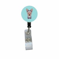Checkerboard Blue Yorkie Puppy Retractable Badge Reel