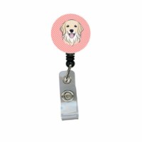 Checkerboard Pink Golden Retriever Retractable Badge Reel