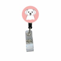 Checkerboard Pink Maltese Retractable Badge Reel