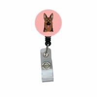 Checkerboard Pink German Shepherd Retractable Badge Reel