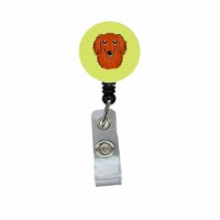 Checkerboard Lime Green Longhair Red Dachshund Retractable Badge Reel