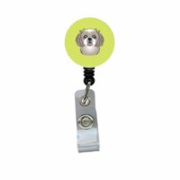 Checkerboard Lime Green Gray Silver Shih Tzu Retractable Badge Reel