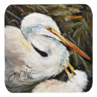 White Egret Foam Coasters, Set Of 4