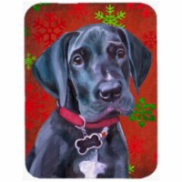 Black Great Dane Puppy Red Snowflakes Holiday Christmas Mouse Pad&#44; Hot Pad & Trivet