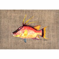 Hog Snapper On Faux Burlap Fabric Placemat