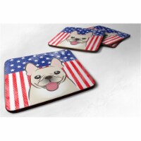 American Flag & French Bulldog Foam Coaster, 3.5 x 0.25 x 3.5 in. - Set of 4
