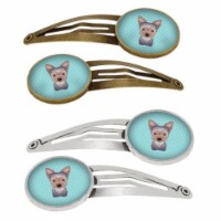 Checkerboard Blue Yorkie Puppy Barrettes Hair Clips, Set of 4