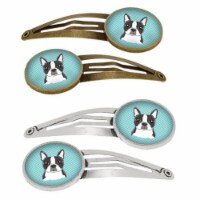 Checkerboard Blue Boston Terrier Barrettes Hair Clips, Set of 4