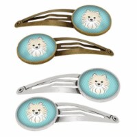 Checkerboard Blue Pomeranian Barrettes Hair Clips, Set of 4