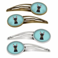 Checkerboard Blue Doberman Barrettes Hair Clips, Set of 4