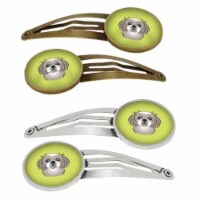 Checkerboard Lime Green Gray Silver Shih Tzu Barrettes Hair Clips, Set of 4